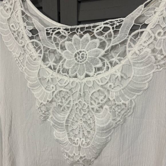 HALO White Boho Lace Gauze Top Size L Crochet Trim Festival Beach Blouse - Picture 3 of 15